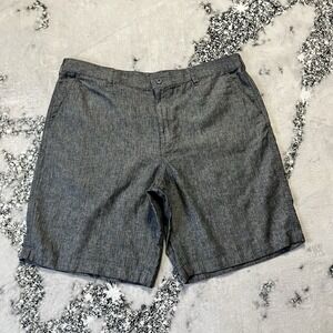 Marc Anthony Shorts Mens Size 40 Black Cove‎ Flat Front Chino Linen Blend
